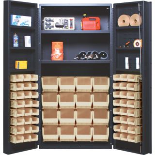 Quantum Storage Cabinet With 64 Bins   36 Inch x 24 Inch x 72 Inch Size, Ivory