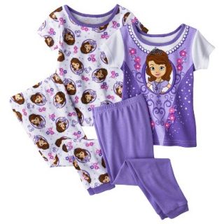 Sofia the First Toddler Girls 4 Piece Short Sleeve Pajama Set   Purple 4T