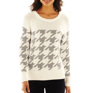 LIZ CLAIBORNE Long Sleeve Houndstooth Sweater, Marshmallow Multi, Womens
