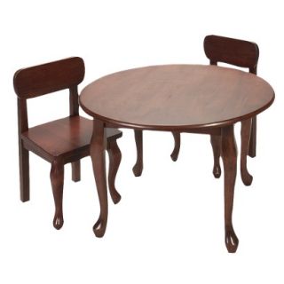 Kids Table and Chair Set Queen Anne Round Table and 2 Chairs   Red Brown