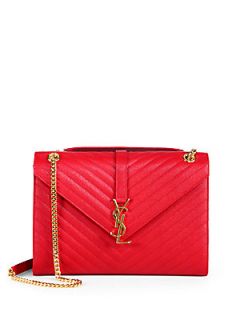Saint Laurent Monogramme Envelope Leather Bag   Red