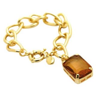 Womens Chain Link Bracelet with Rectangular Stone Charm   Gold