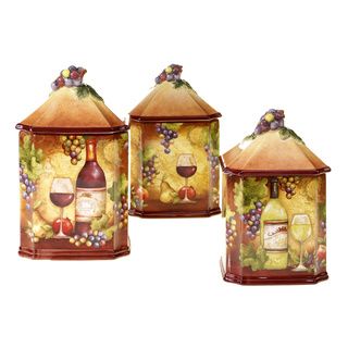 Hand painted Wine Map 3 piece Canister Set