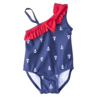 Circo Infant Girls 1 Piece Anchor Swimsuit   Red, White, & Blue 6 12 M