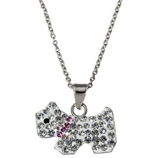 Silver Plate Dog Pendant Necklace with Crystals   Silver