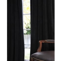 Signature Warm Black Velvet 120 inch Blackout Curtain Panel