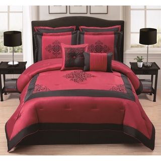 Calvary 8 piece Black/red Embroidery Comforter Set