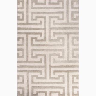 Hand made Geometric Pattern Ivory/ Gray Wool/ Art Silk Rug (2x3)