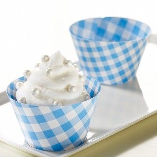 Light Blue Gingham Reversible Cupcake Wrappers
