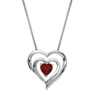 Sterling Silver Double Framed Created Ruby with White Topaz Accent Heart