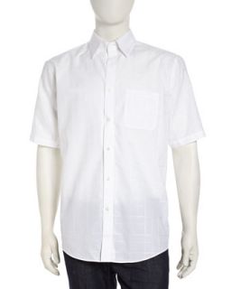 Classic Fit Non Iron Short Sleeve Plaid Shirt, White