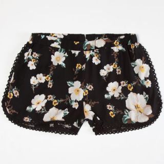 Tropical Print Girls Crochet Trim Shorts Black Combo In Sizes X Large
