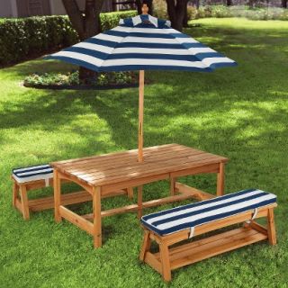 KidKraft Outdoor Table and Chair Set with Navy Stripes Cushions