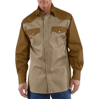Carhartt Ironwood Snap Front Twill Work Shirt   Khaki/Brown, XL Tall, Model S209