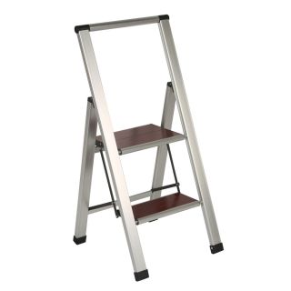 Richards Homewares 2 step Brushed Aluminum/ Wood Step Ladder