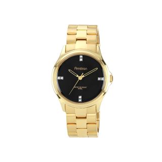 Armitron Mens Gold Tone Crystal Accent Black Dial Watch
