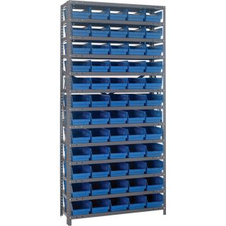 Quantum Storage 60 Bin Shelf Unit   18 Inch x 36 Inch x 75 Inch Rack Size, Blue,