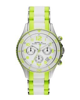 Rock Two Tone Silicone Chronograph Watch, White/Green