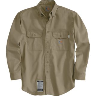 Carhartt Flame Resistant Twill Shirt with Pocket Flap   Khaki, 2XL, Regular