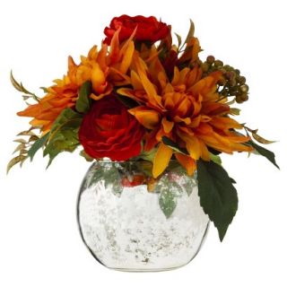 Threshold Artificial Arrangement Orange Dahlia in Mercury Glass 11