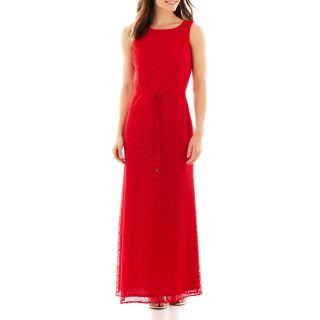Studio 1 Sleeveless Lace Belted Maxi Dress, Red