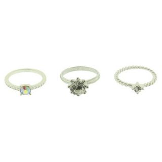 Womens Three Piece Ring Set with Different Size Stones   Silver/Crystal