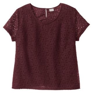 Merona Womens Plus Size Short Sleeve Lace Overlay Blouse   Berry 3X