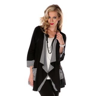 Womens Black And White Striped Open Cardigan
