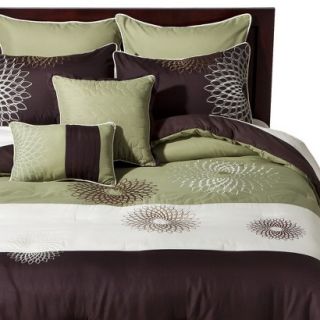 Medallion Embroidered 8 Piece Bedding Set   Green/Brown (King)