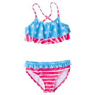 Girls 2 Piece Stars and Stripes Bikini Swimsuit Set   Blue/Red M