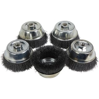 Klutch 5 Inch Crimped Wire Cup Brushes   5 Pack