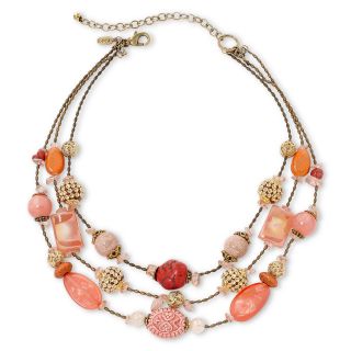 Aris by Treska Peach Bellini 3 Row Beaded Necklace, Orange