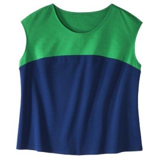 Merona Womens Plus Size Short Sleeve Ponte Blouse   Green/Blue 2