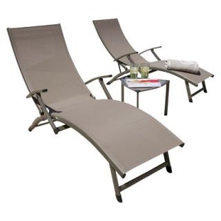 SOL 2 Piece Sling Patio Chaise Lounge and Table Furniture Set   Taupe