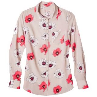 Merona Womens Plus Size Long Sleeve Button Down Shirt   Cream/Rose 3