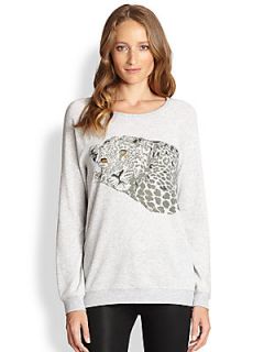 Soft Joie Annora Cheetah Print Jersey Sweatshirt   Heather Grey