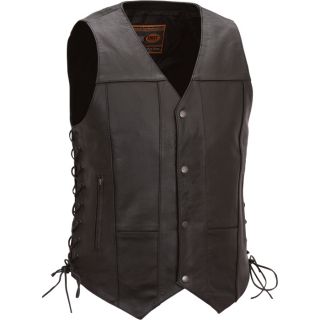 First Classics Mens 10 Pocket Leather Vest   Black, 4X