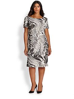 ABS, Sizes 14 24 Digital Print Jersey Dress   Grey