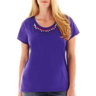 Short Sleeve Necklace Tee   Plus, Vibrant Violet, Womens