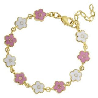 Lily Nily 18K Gold Overlay Enamel Childrens Flower Link Bracelet   Pink/White