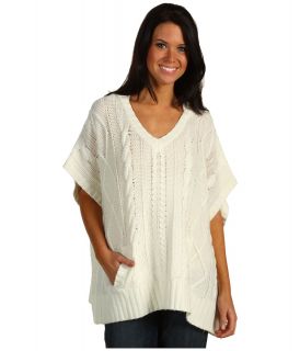 Michael Stars Cable Fisherman Knit 3GG Hooded Poncho Womens Sweater (White)