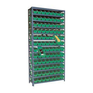 Quantum Storage 96 Bin Shelf Unit   12 Inch x 36 Inch x 75 Inch Rack Size, Green