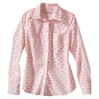 Merona Womens Plus Size Long Sleeve Button Down Shirt   White/Pink 3