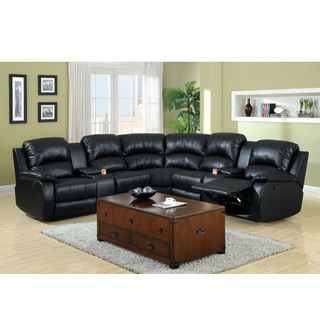 Leoben Sectional Sofa With 2 End Recliners Upholstered In Black Bonded Leather