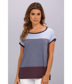 Fred Perry Colour Block Stripe Tee Womens Short Sleeve Pullover (Navy)