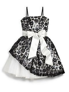 Un Deux Trois Girls Floral Sequin Peek a Boo Dress   Black White