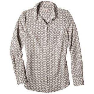 Merona Womens Plus Size Long Sleeve Button Down Shirt   Cream/Gray 2
