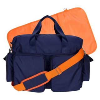 Deluxe Duffle Diaper Bag   Navy Blue and Orange by Lab