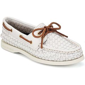 Sperry Top Sider Womens Authentic Original 2 Eye White Woven Shoes, Size 8.5 M   9295478