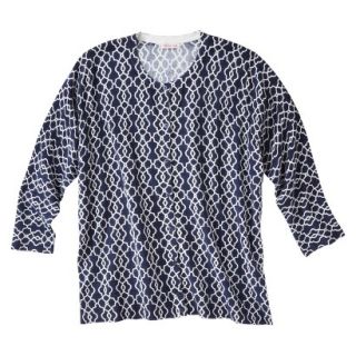 Merona Womens Plus Size 3/4 Sleeve Crew Neck Cardigan Sweater   Navy/Cream 2